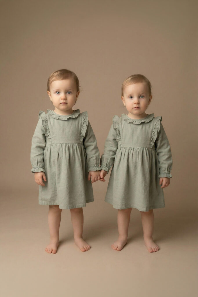 Zwillingsmädchen im grünen Kleidchen