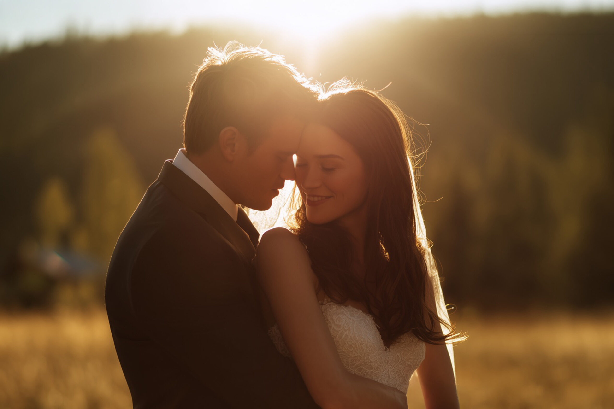 Hochzeitspaar Portrait bei Sonnenuntergang