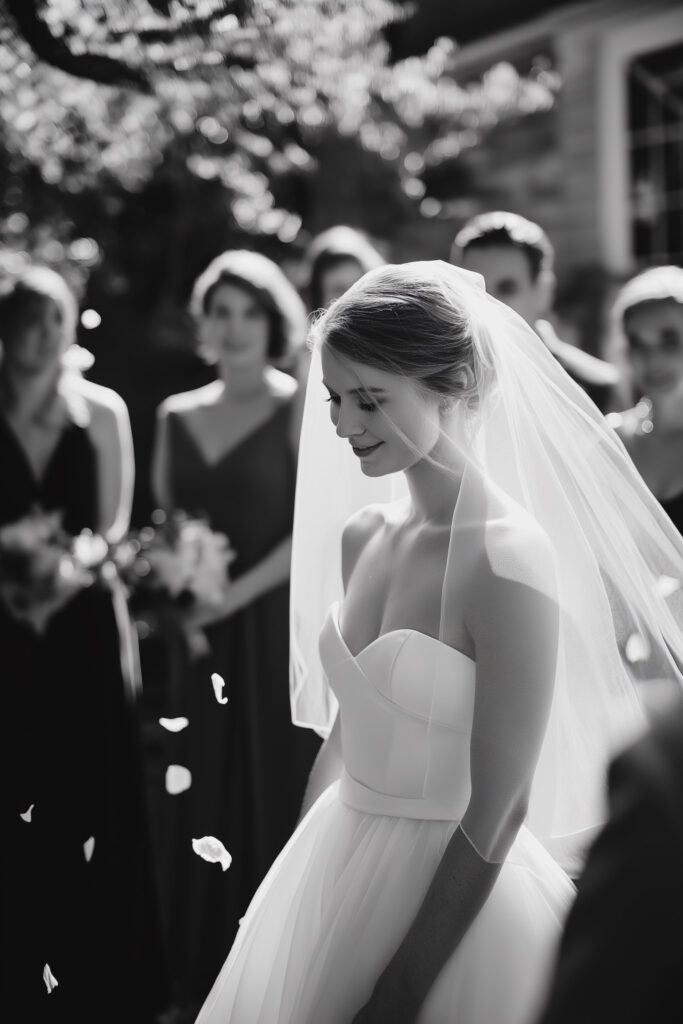 Schwarz-weiß Portrait Braut mit Schleier