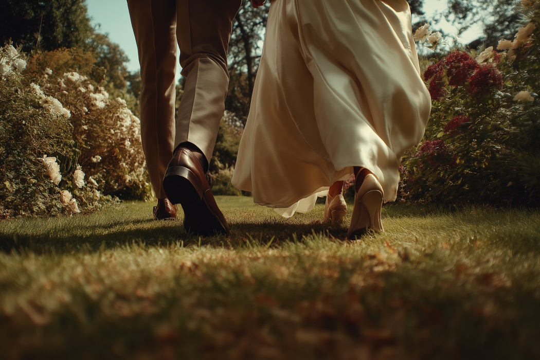 Detailaufnahme von Schuhen und Kleid